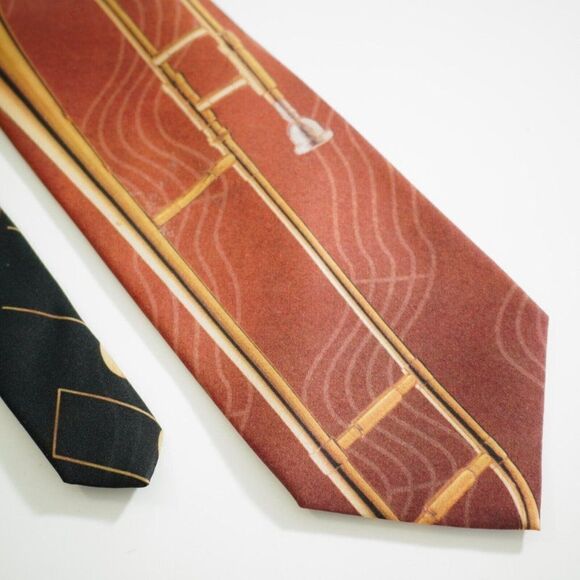 Ralph Marlin Trombone & Notes Brown Black Print‎ Polyester Tie - Picture 1 of 8